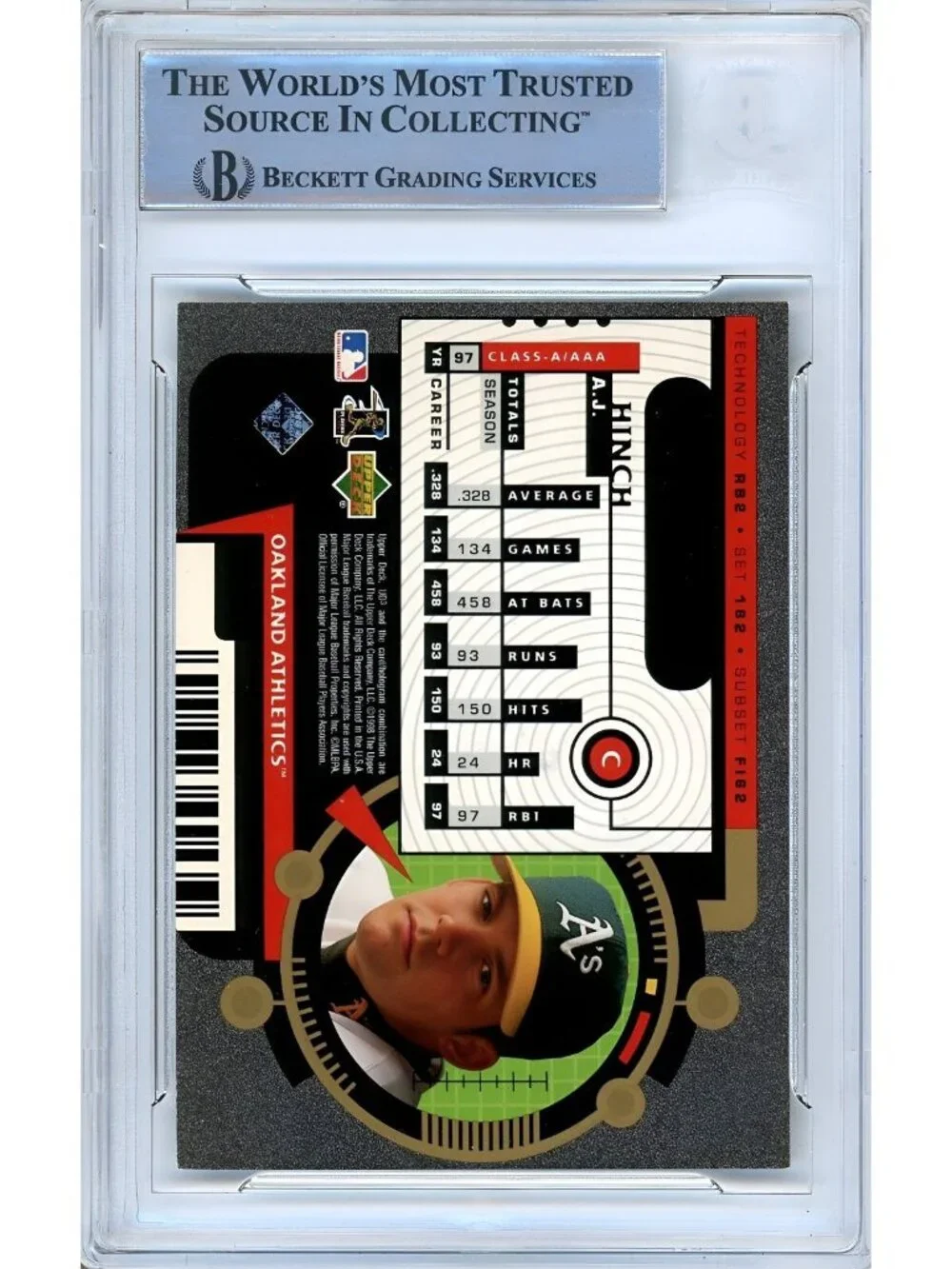 AJ Hinch Signed 1998 UD3 Future Impact #182 Athletics Baseball Card BAS Slab